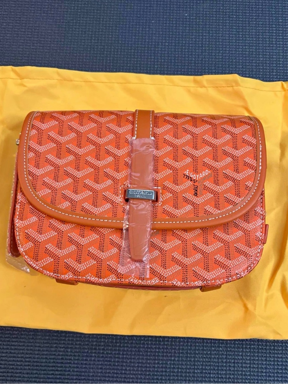 Goyard Orange Chevron Crossbody with Leather Trim